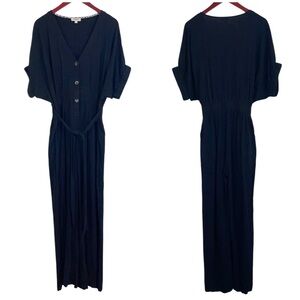 Umgee linen jumpsuit pants button front tie waist black womens medium